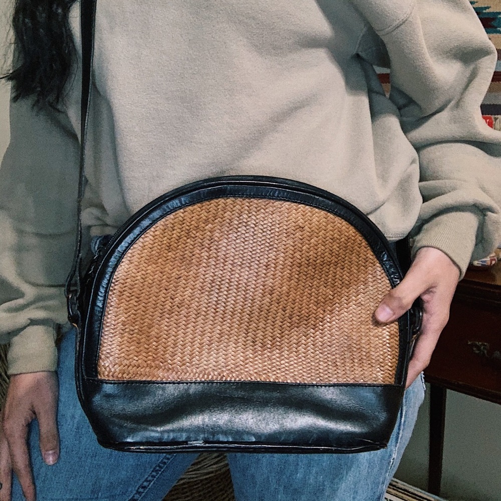 Vintage Woven rattan and Leather Crossbody